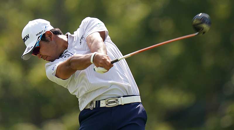Hideki Matsuyama tees off during the 2018 PGA Championship.