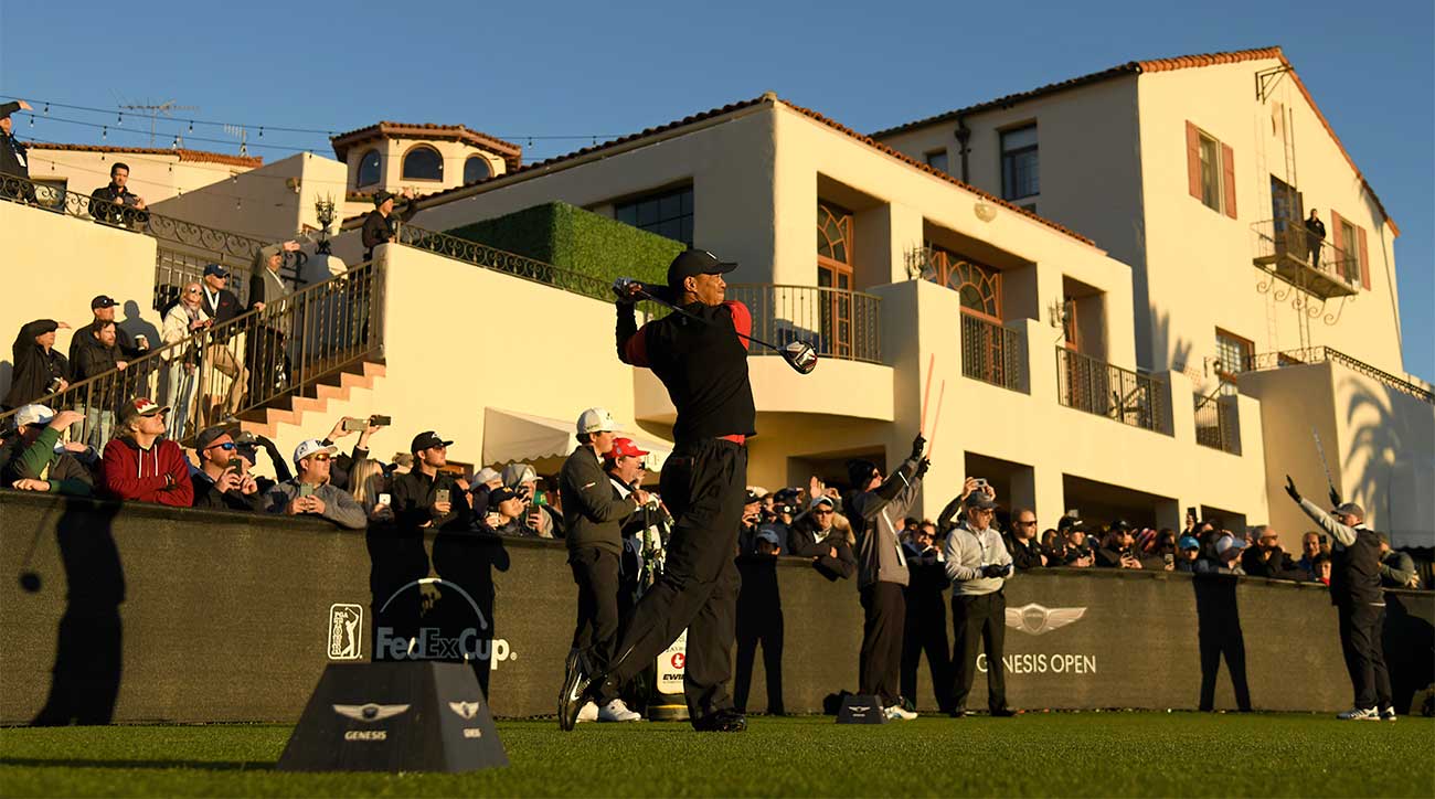 Tiger Woods tees off during the final round of the Genesis Open.