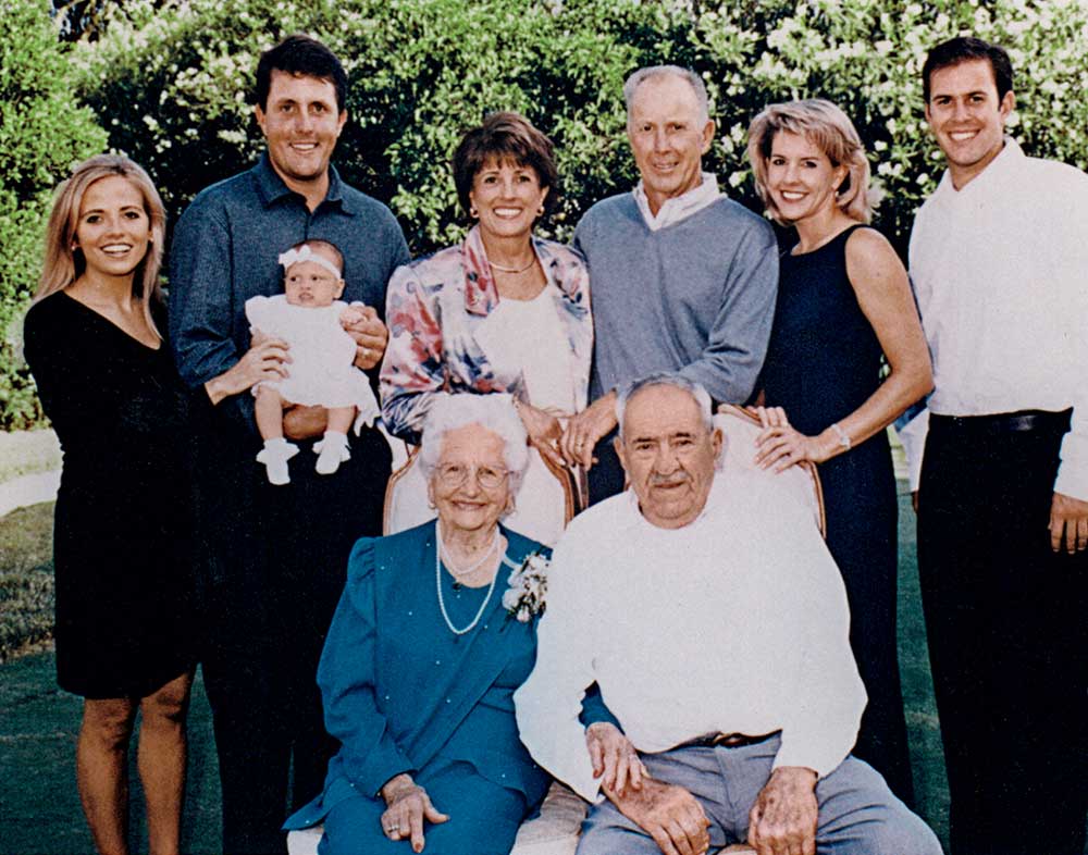 Al and Jennie's 60th wedding anniversary was a family affair, with Lefty, Amy and their newborn, mom Mary, Phil Sr., and Mickelson sibs Tina and Tim.