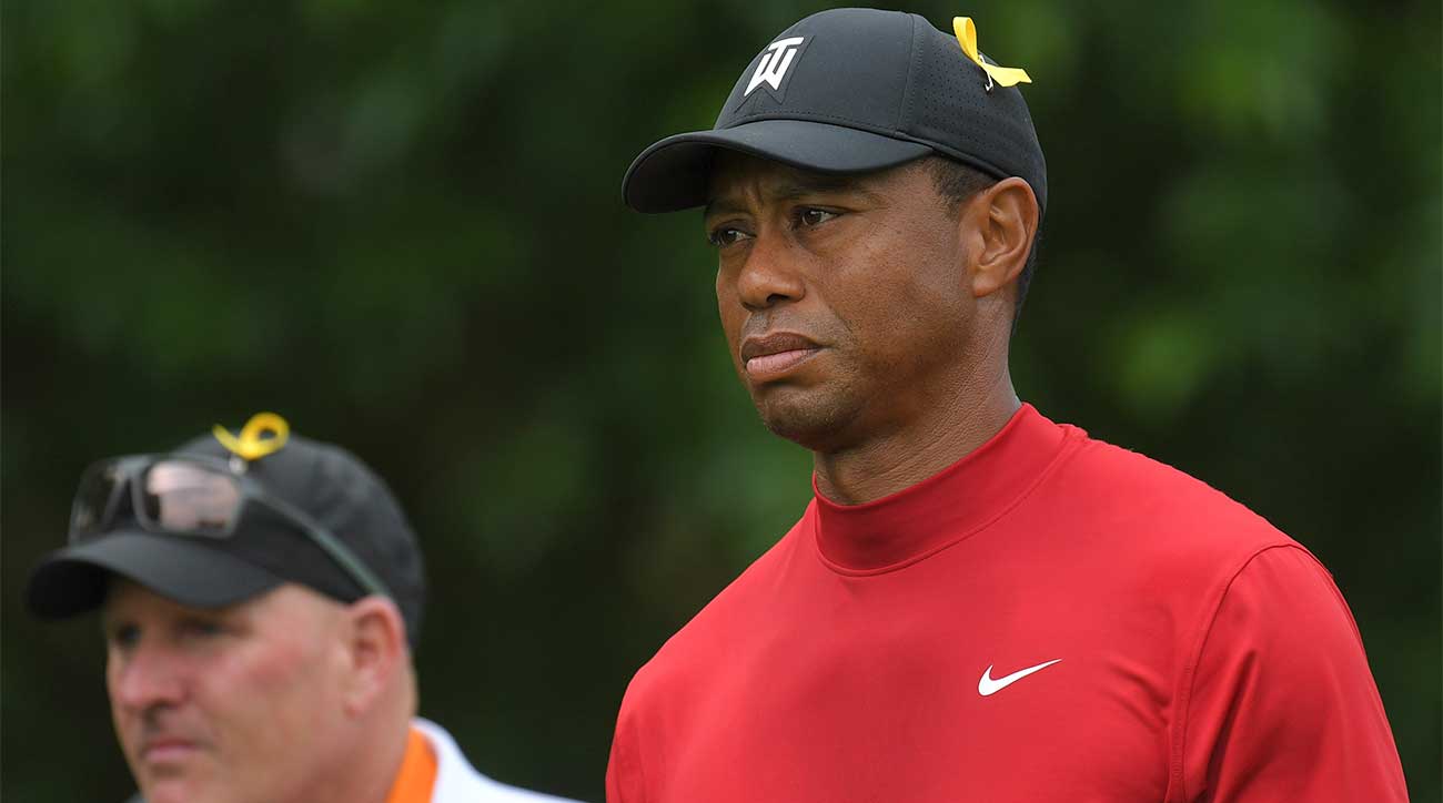 Tiger Woods looks on at the 2019 Memorial.