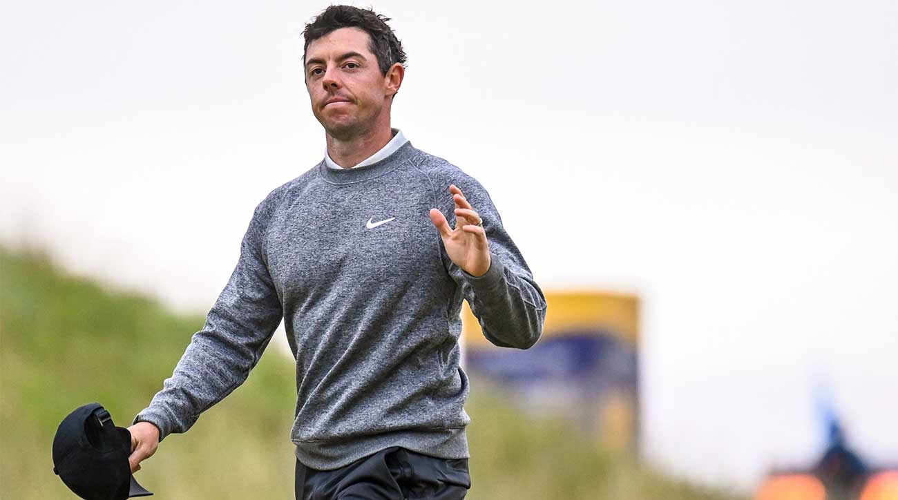 Rory McIlroy walks off the 18th green at Royal Portrush after missing the cut on Friday.