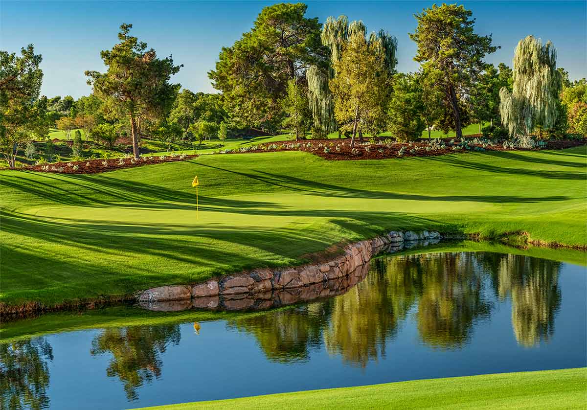 A view of the 5th hole at Wynn Golf Club in Las Vegas.