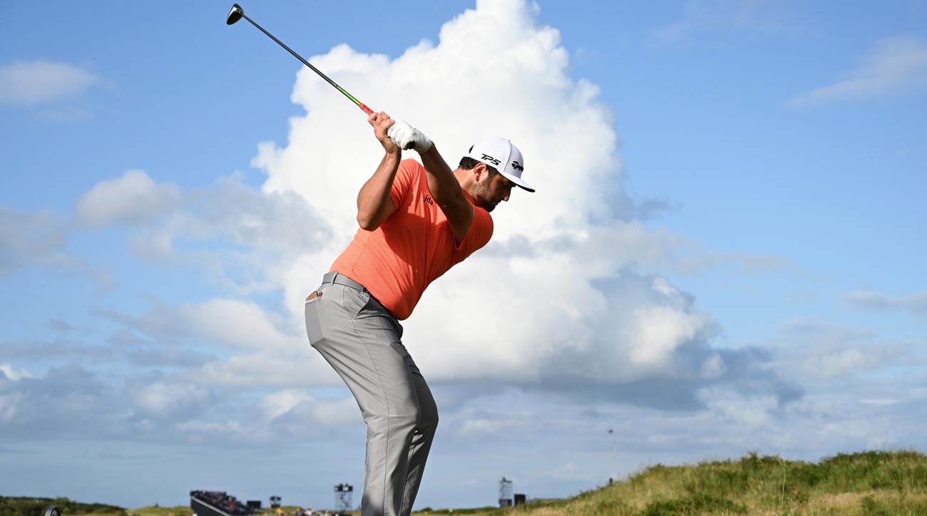 Jon Rahm tees off at The Open Championship.
