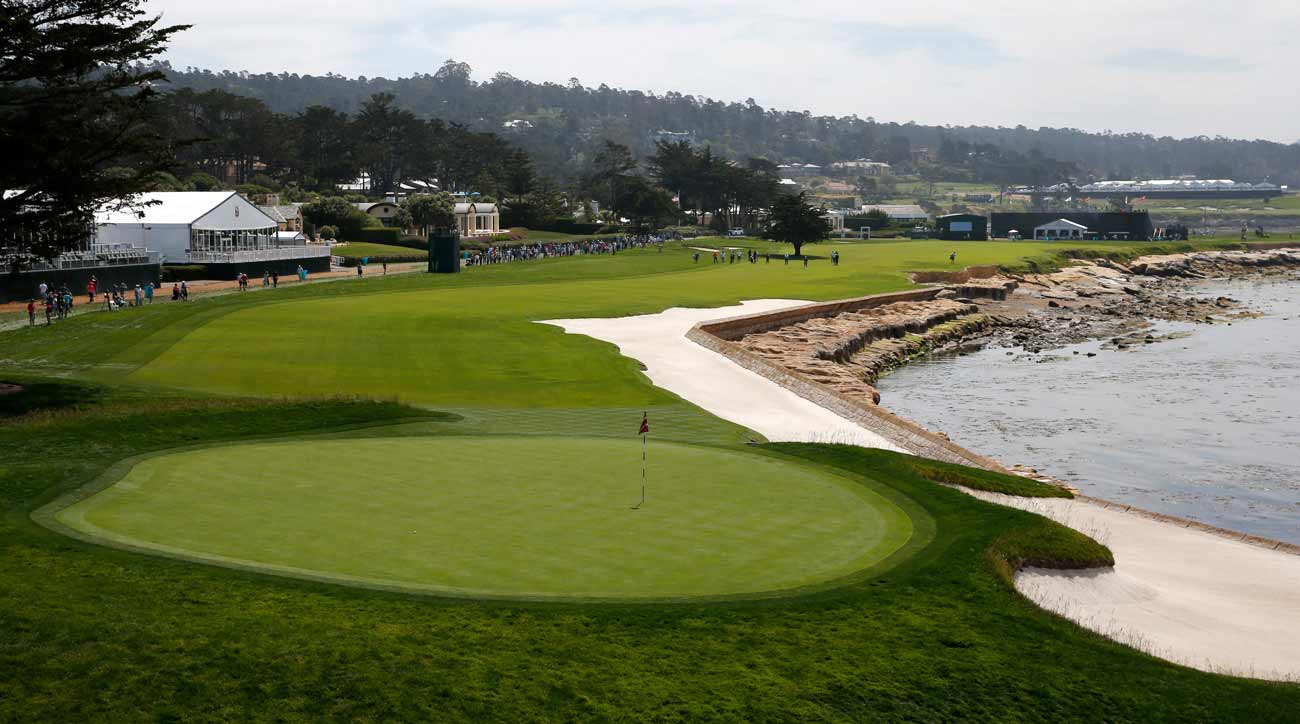 The 18th hole at Pebble Beach Golf Links pictured during a practice round at the 2019 U.S. Open