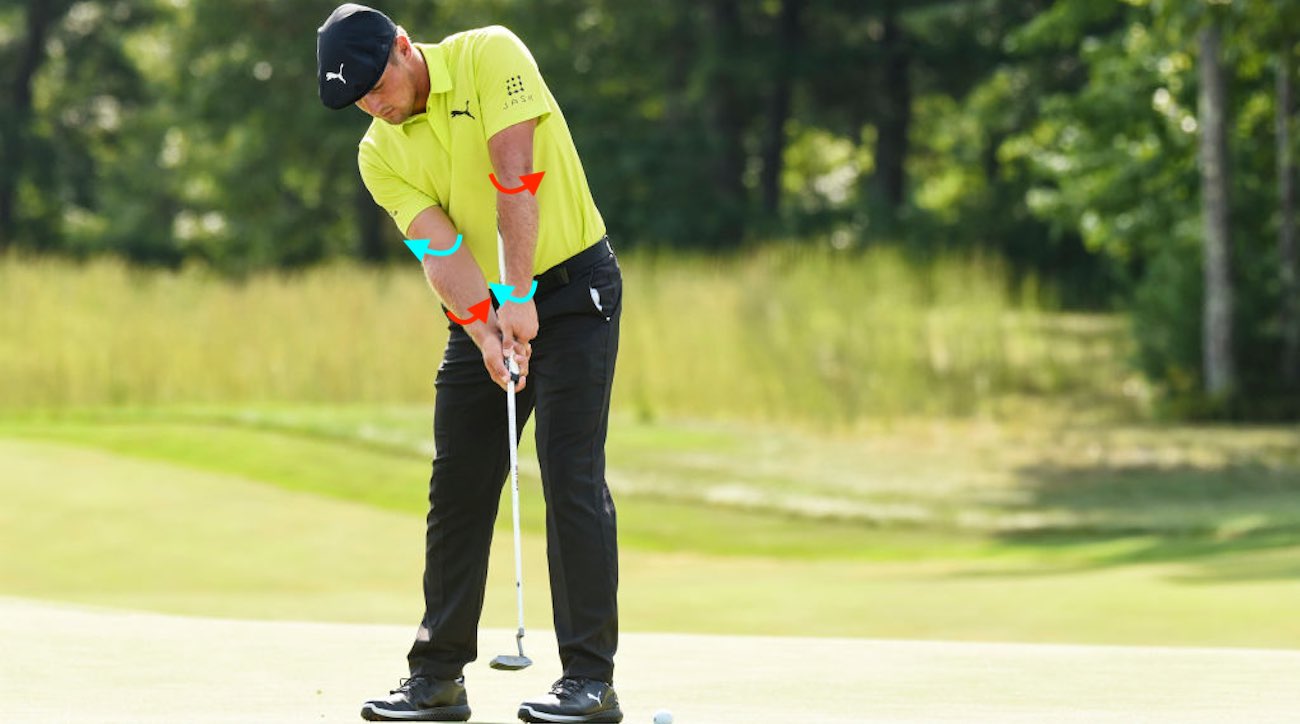NORTON, MA - SEPTEMBER 02: Bryson DeChambeau putts on the 15th hole green during the third round of the Dell Technologies Championship at TPC Boston on September 2, 2018 in Norton, Massachusetts. (Photo by Keyur Khamar/PGA TOUR)