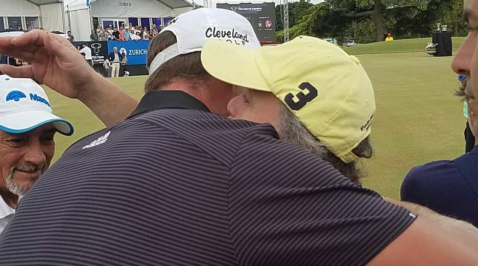 Brandon Matthews hugs a fan