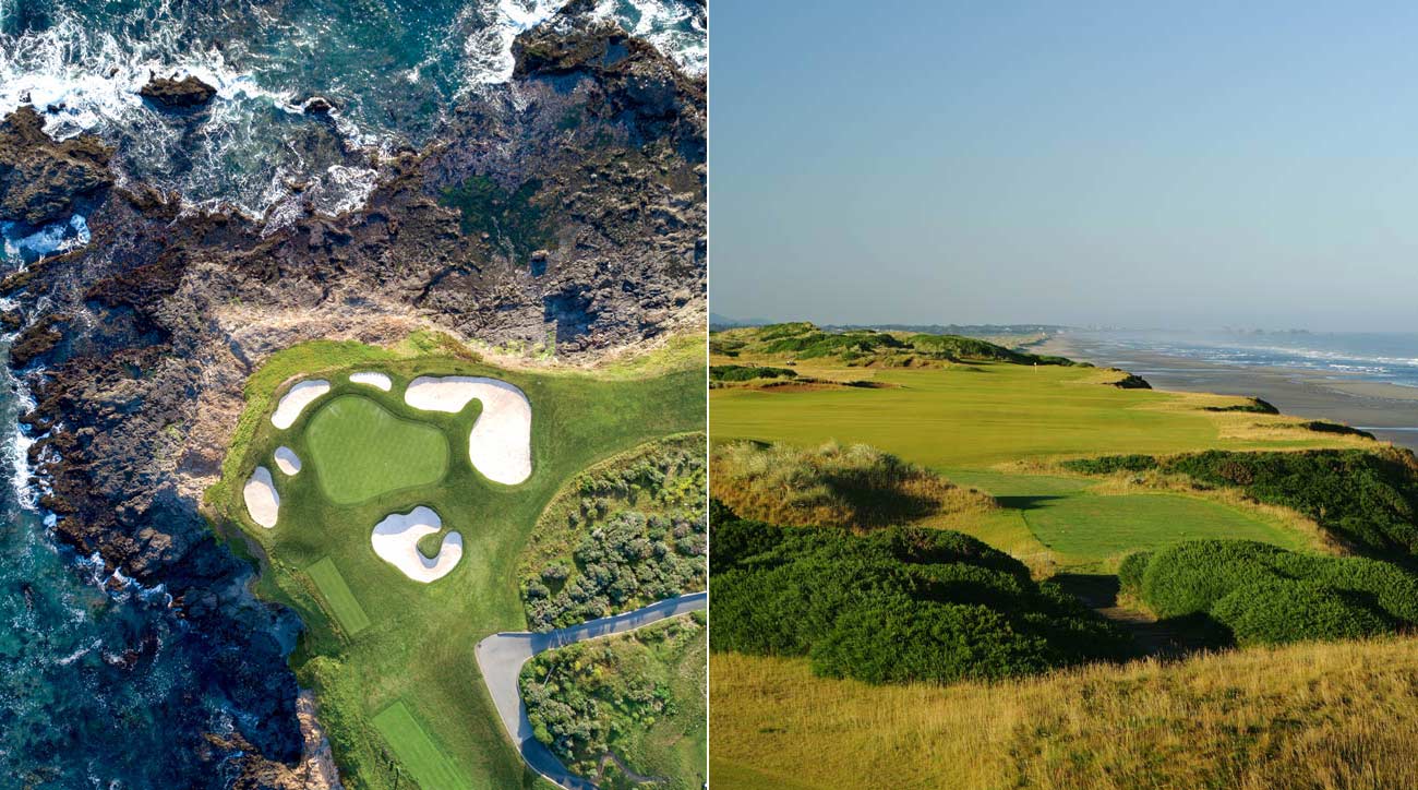 The 7th hole at Pebble Beach and Pacific Dunes (right)