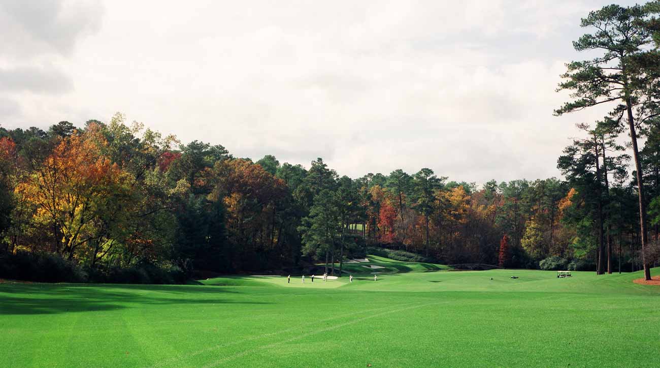 Amen Corner, in shades of green — and a little orange!