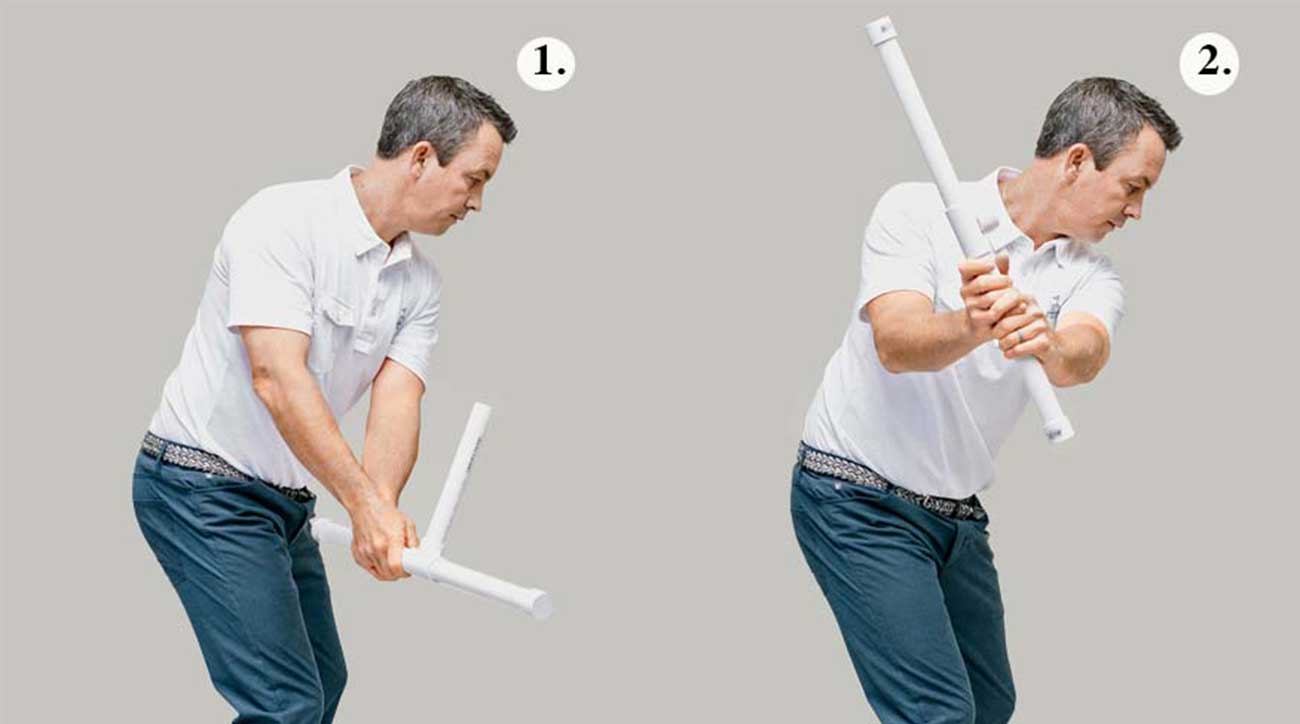 The arms and chest move together in a sound swing.
