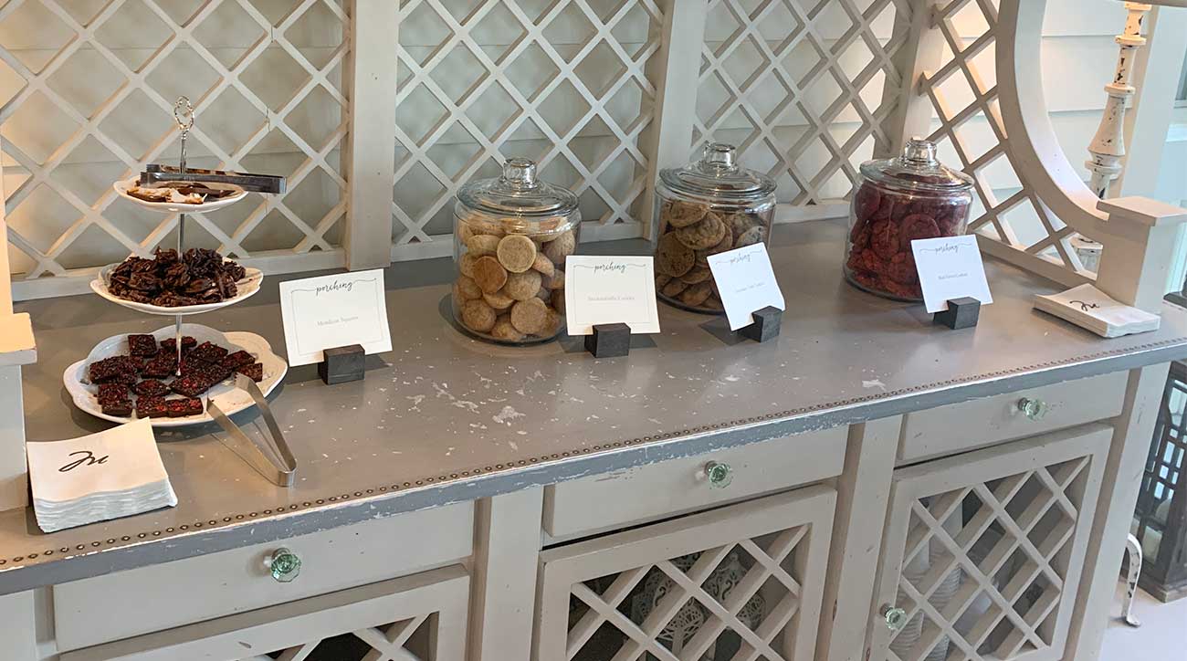 The day's three cookie offerings await guests.