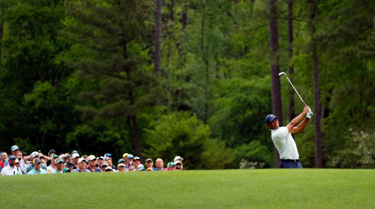 Tiger Woods tees off on No. 12 on Friday at the 2019 Masters.