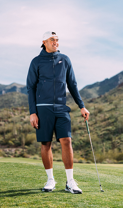 Tony Finau smiles on camera.