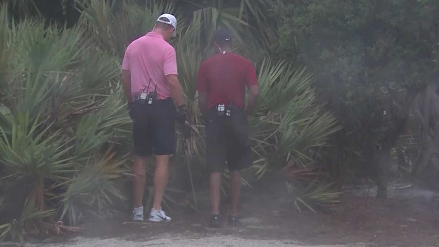 Peyton Manning Tiger Woods look for lost ball