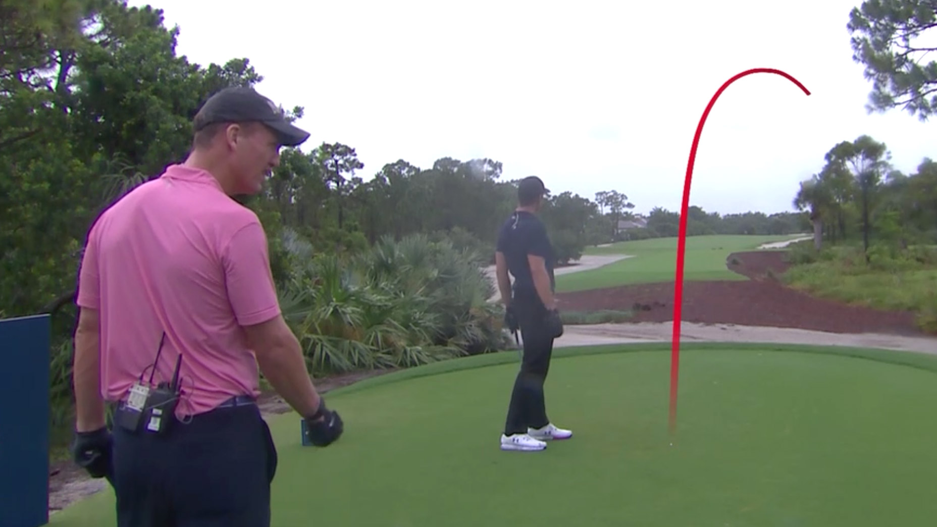 Tom Brady hits a shot right.