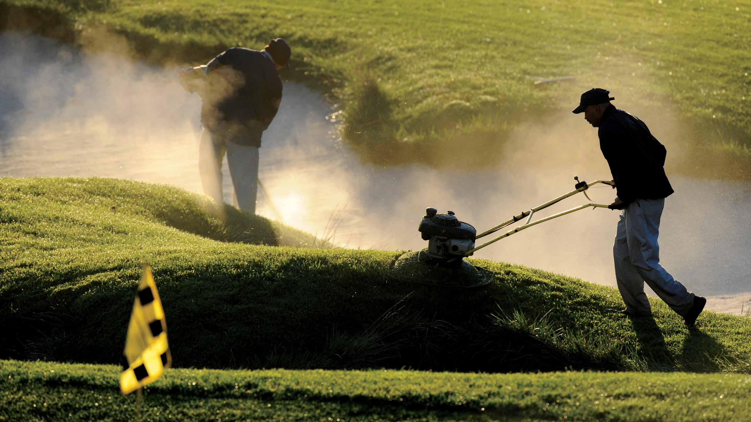 Golf course maintenance workers