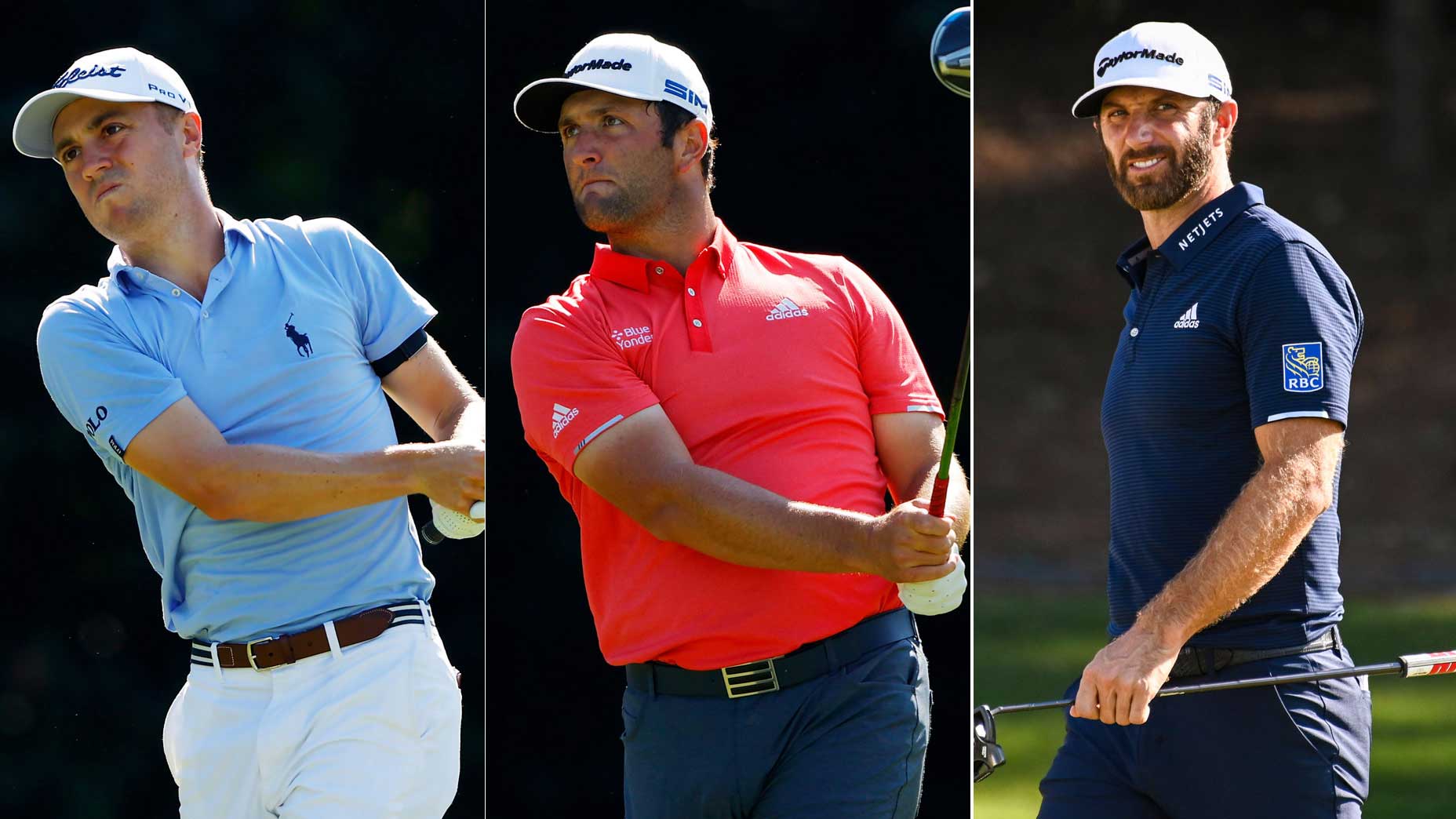 Pro golfers Justin Thomas, Jon Rahm and Dustin Johnson