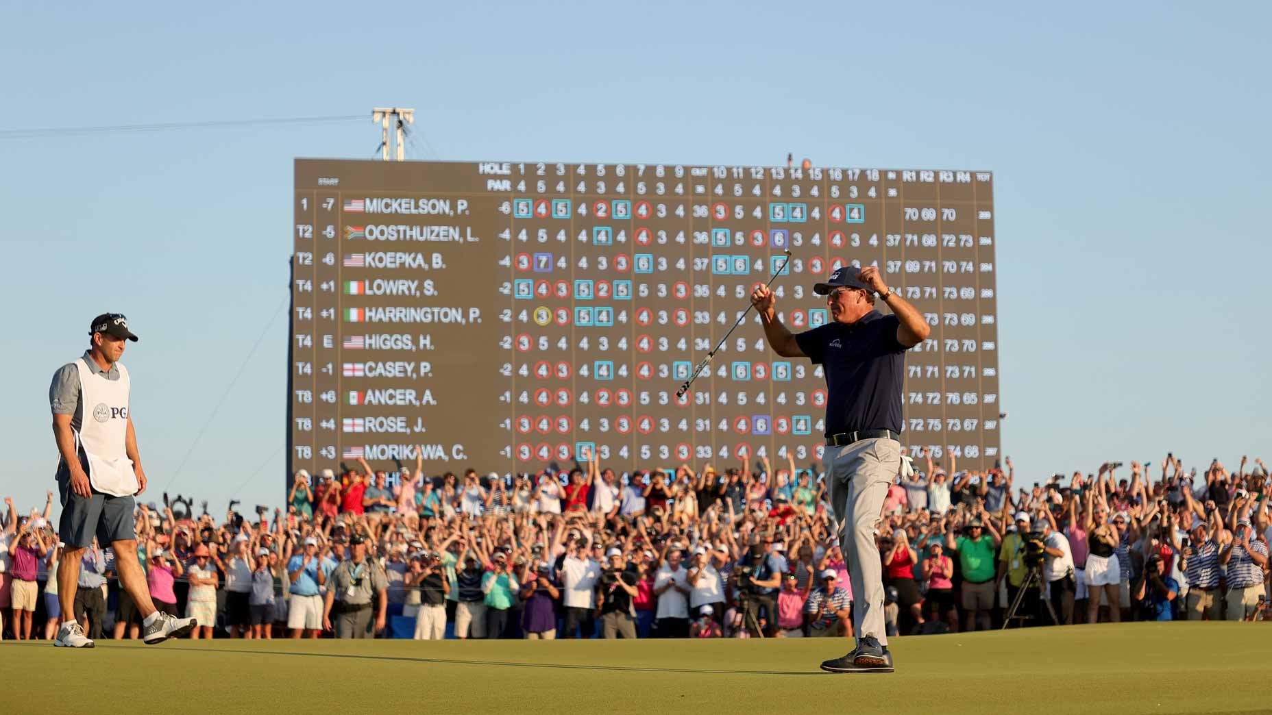 phil mickelson celebrates