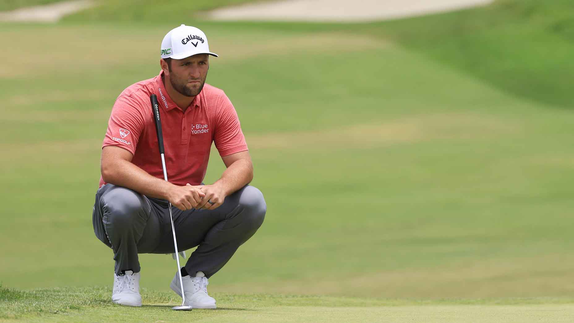 jon rahm crouches u.s. open