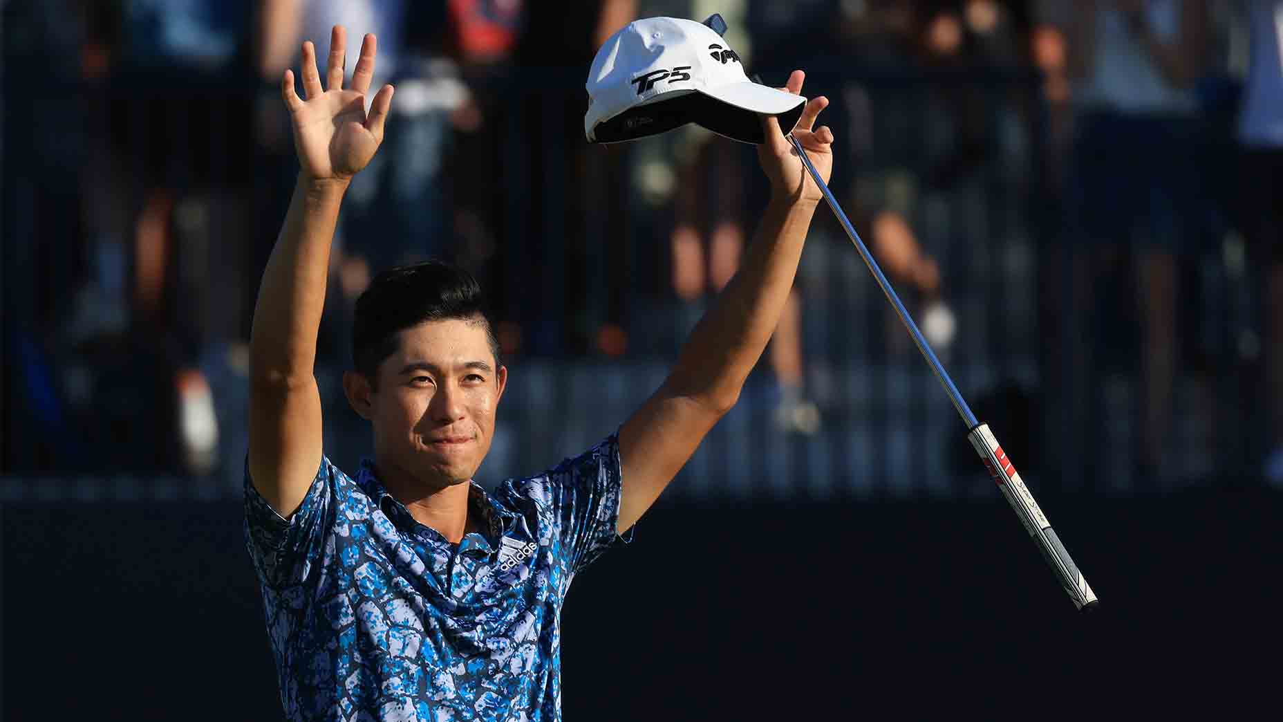 collin morikawa celebrates open