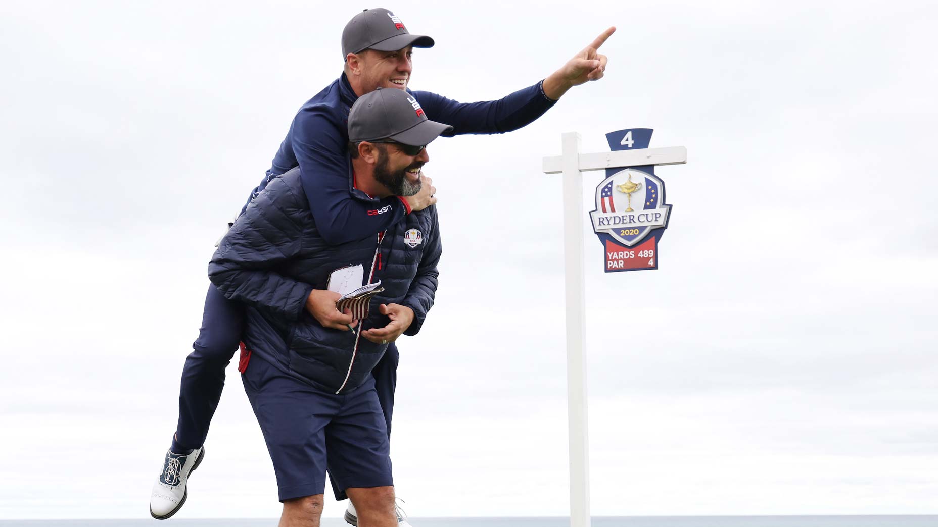 Justin Thomas and caddie Michael Greller at Ryder Cup