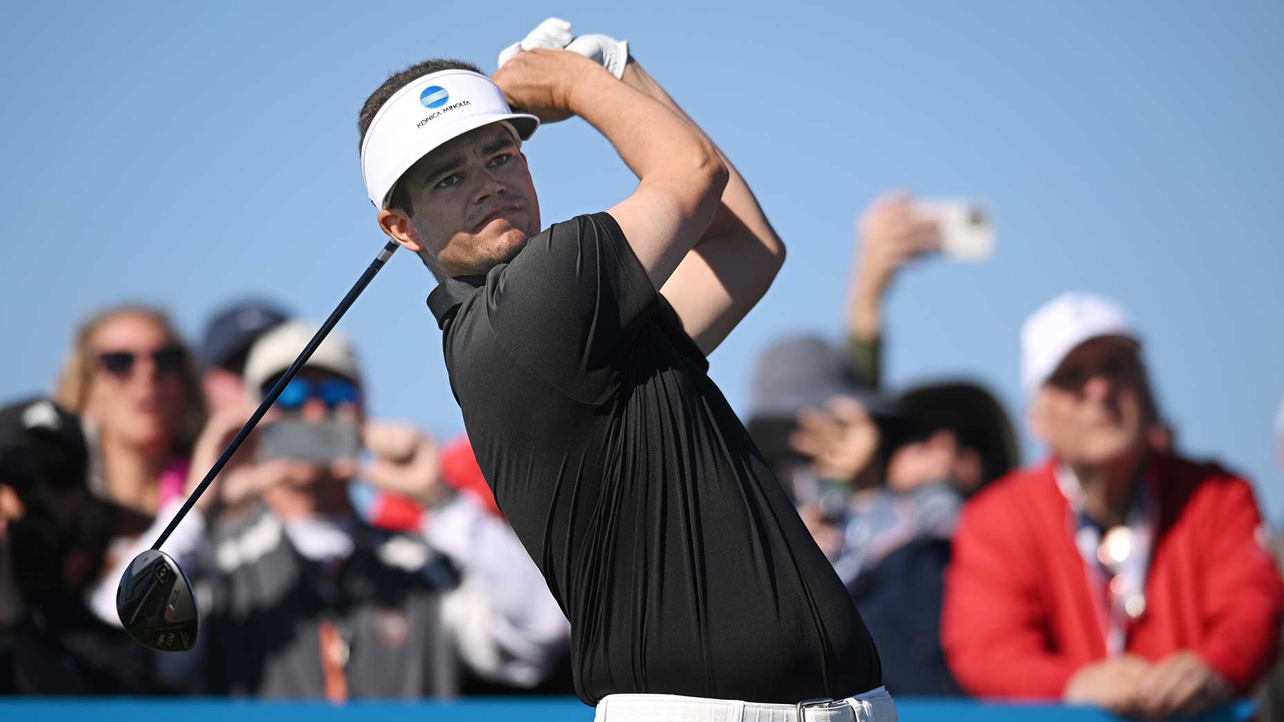 Beau Hossler watches a drive off the 9th tee during the final round of the AT&T Pebble Beach Pro-Am on Feb. 6, 2022.