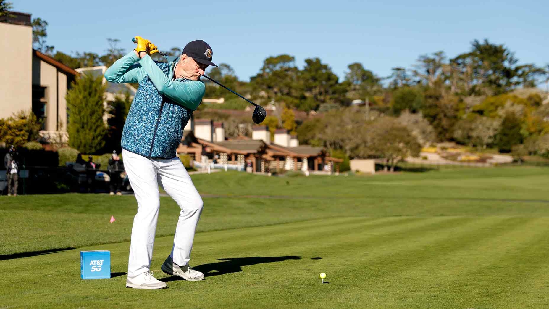 Bill Murray plays tee shot during AT&T Pebble Beach Pro-Am