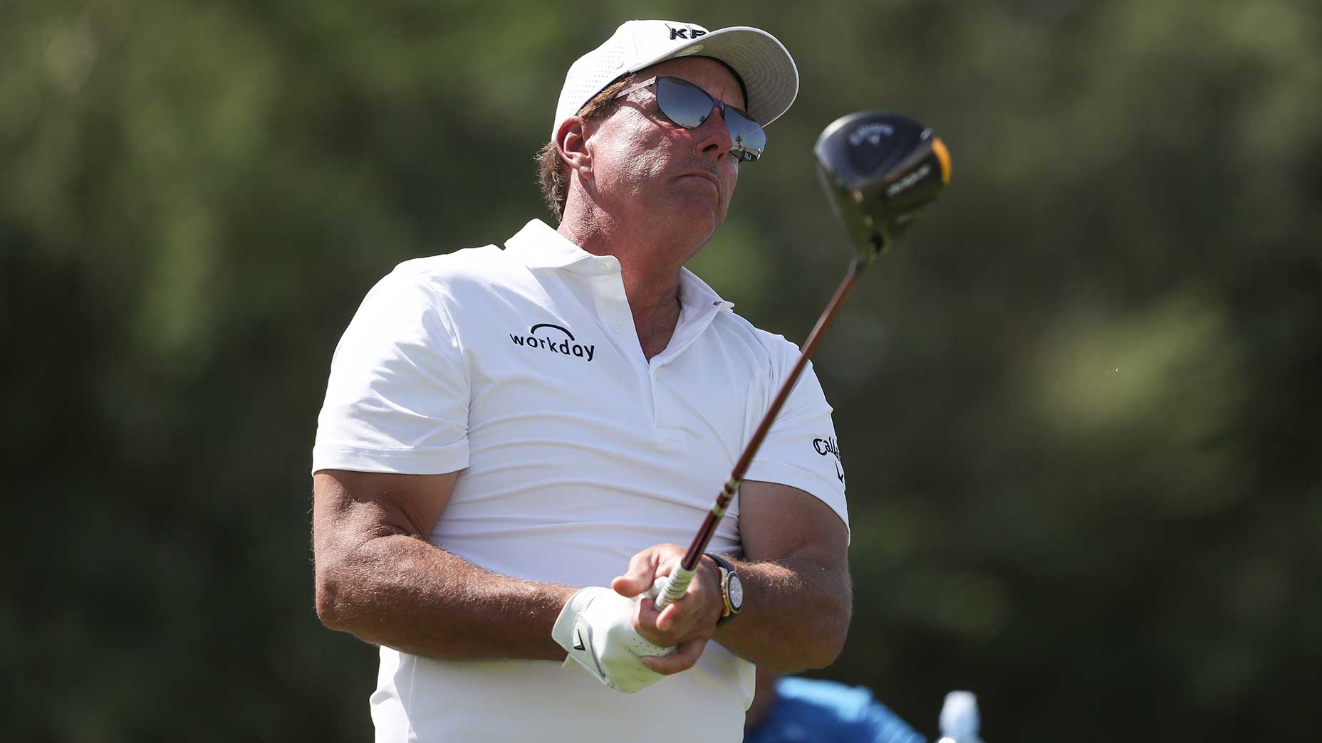Phil Mickelson watches a drive during a practice round of the PIF Saudi International at Royal Greens Golf & Country Club on Wednesday in Saudi Arabia.