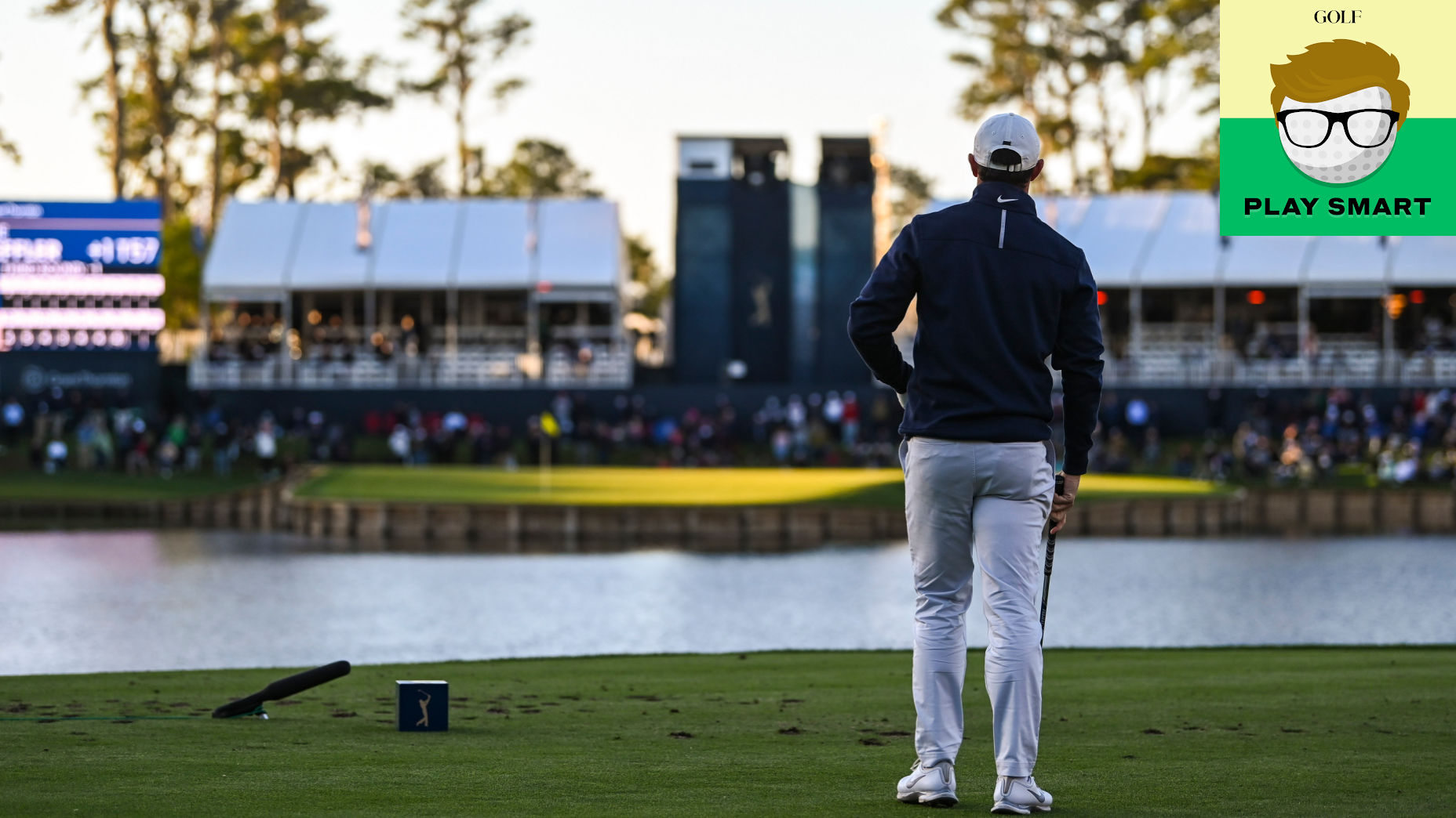 Pro golfer stands on 17th green at TPC Sawgrass