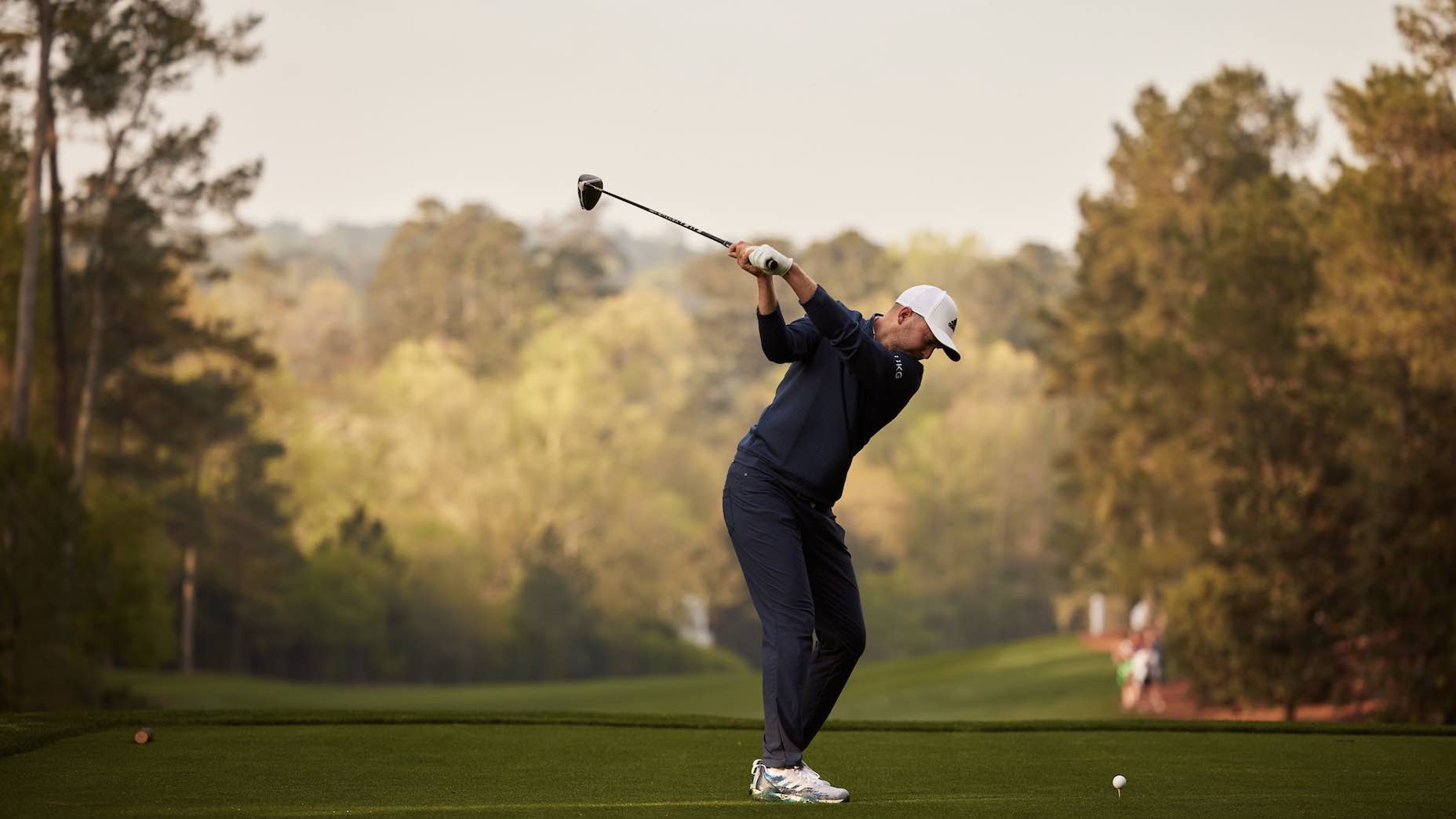 Xander Schauffele hits tee shot at Augusta National during Masters practice