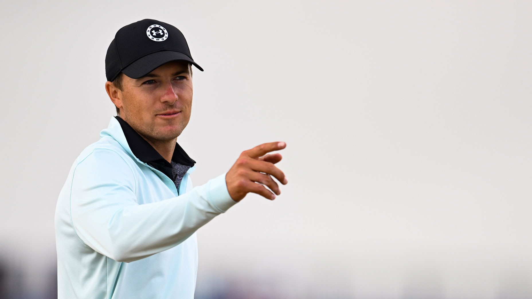 Jordan Spieth points during 2022 Open Championship practice