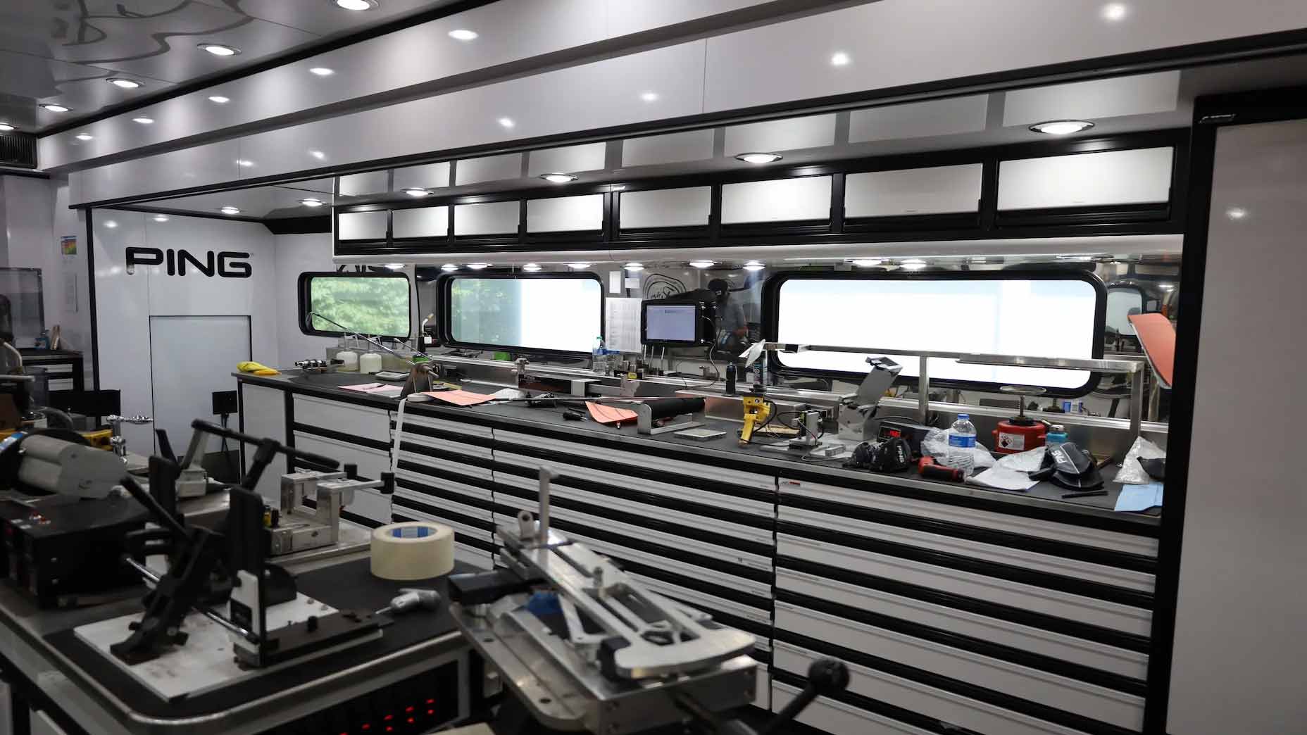 Inside Ping's tour trailer