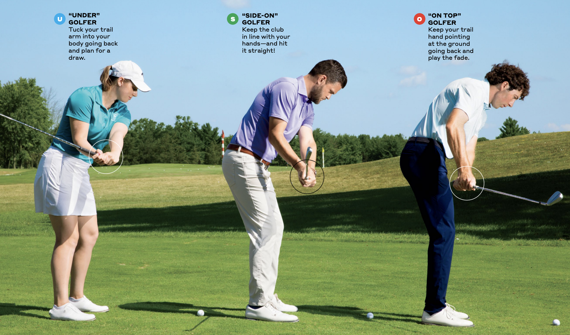 three golfers demonstrate