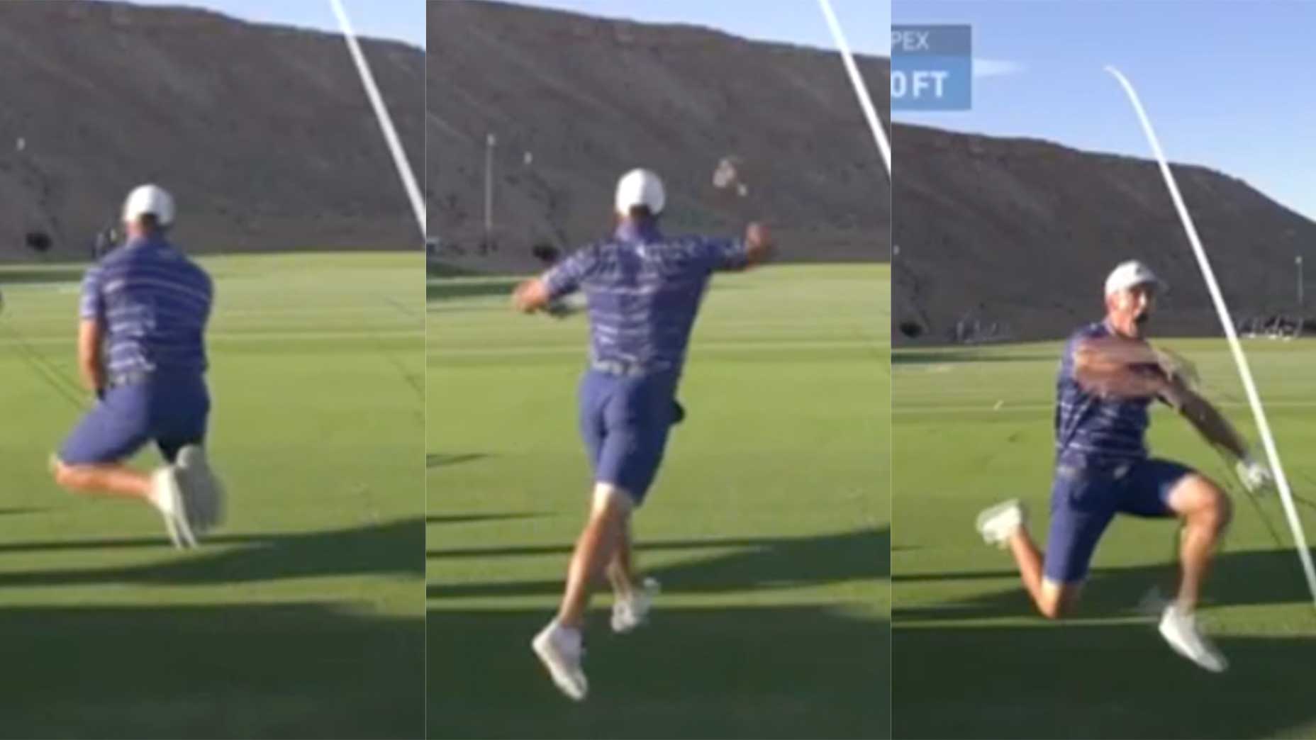 Bryson DeChambeau celebrates after hitting his final drive on Saturday in Nevada.