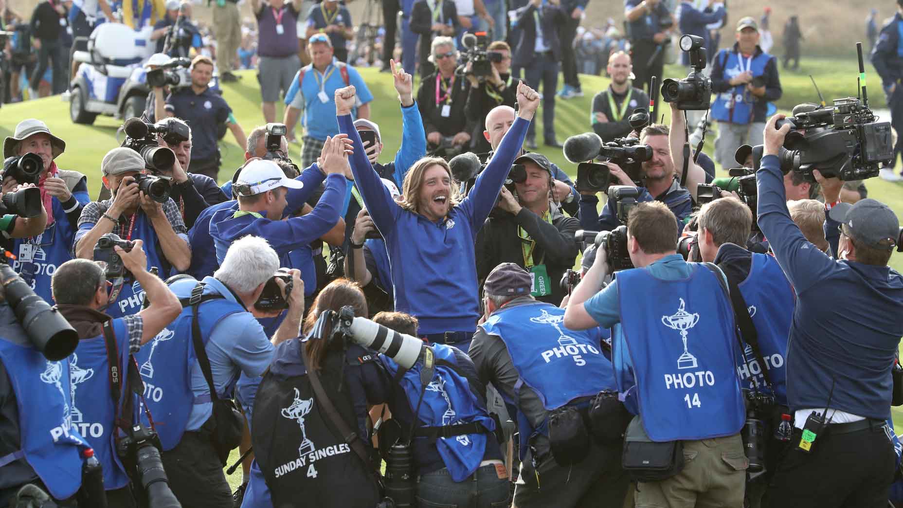 tommy fleetwood celebrates