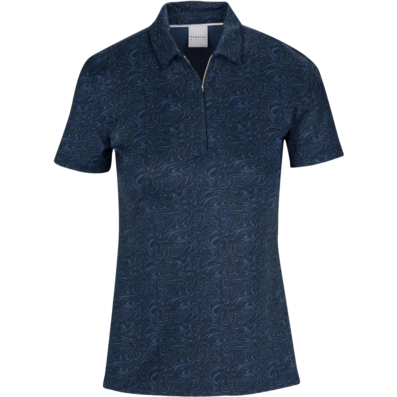 The Mia Zip Polo&rsquo;s Moire print is accented with a metallic coil zipper, hidden zipper placket, and satin piping details. COOLMAX&reg; permanent moisture management, superior stretch comfort and UPF 50+ sun protection unite in an athletic fit.