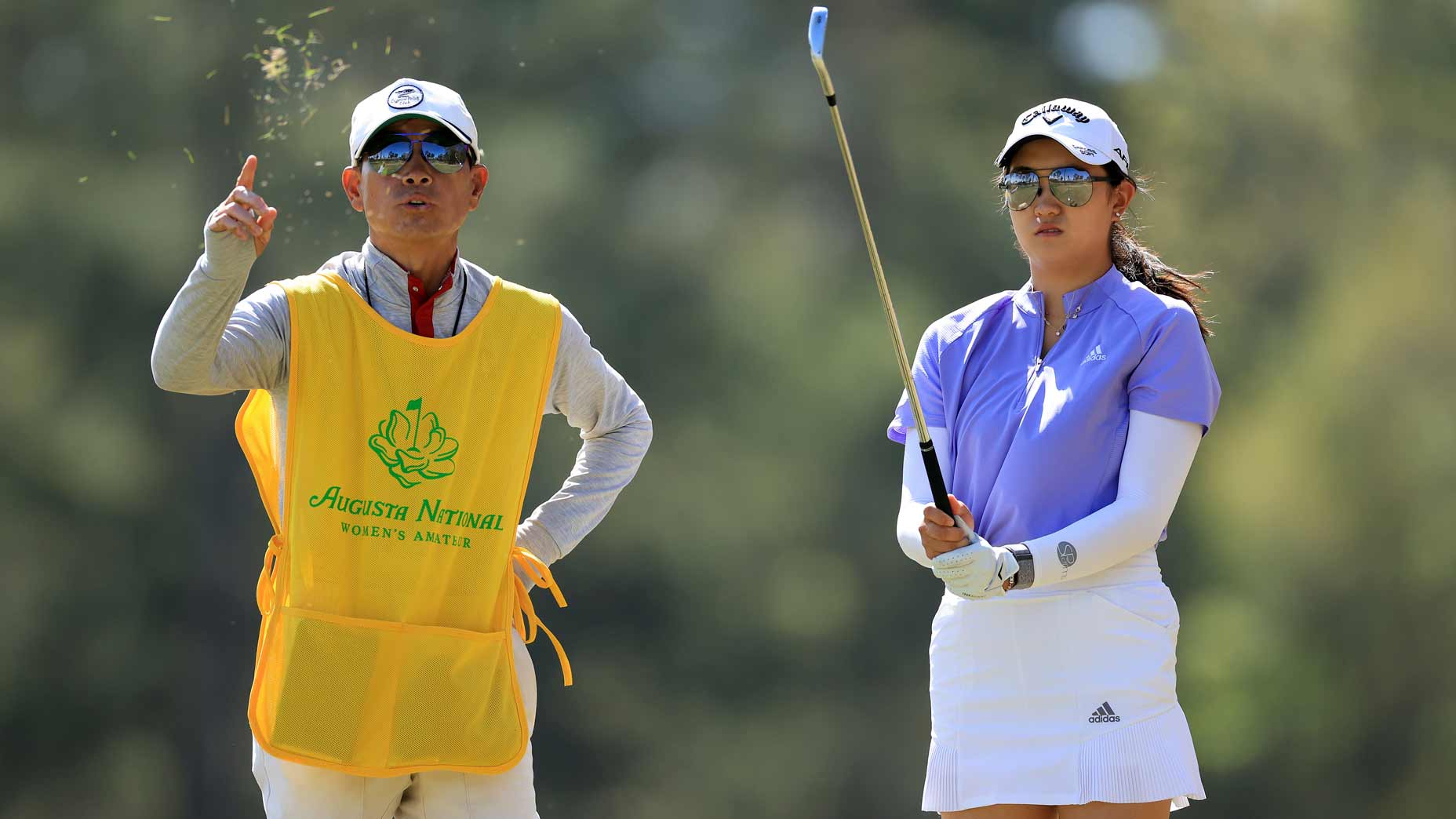 Rose Zhang and caddie at 2022 Augusta National Women's Amateur