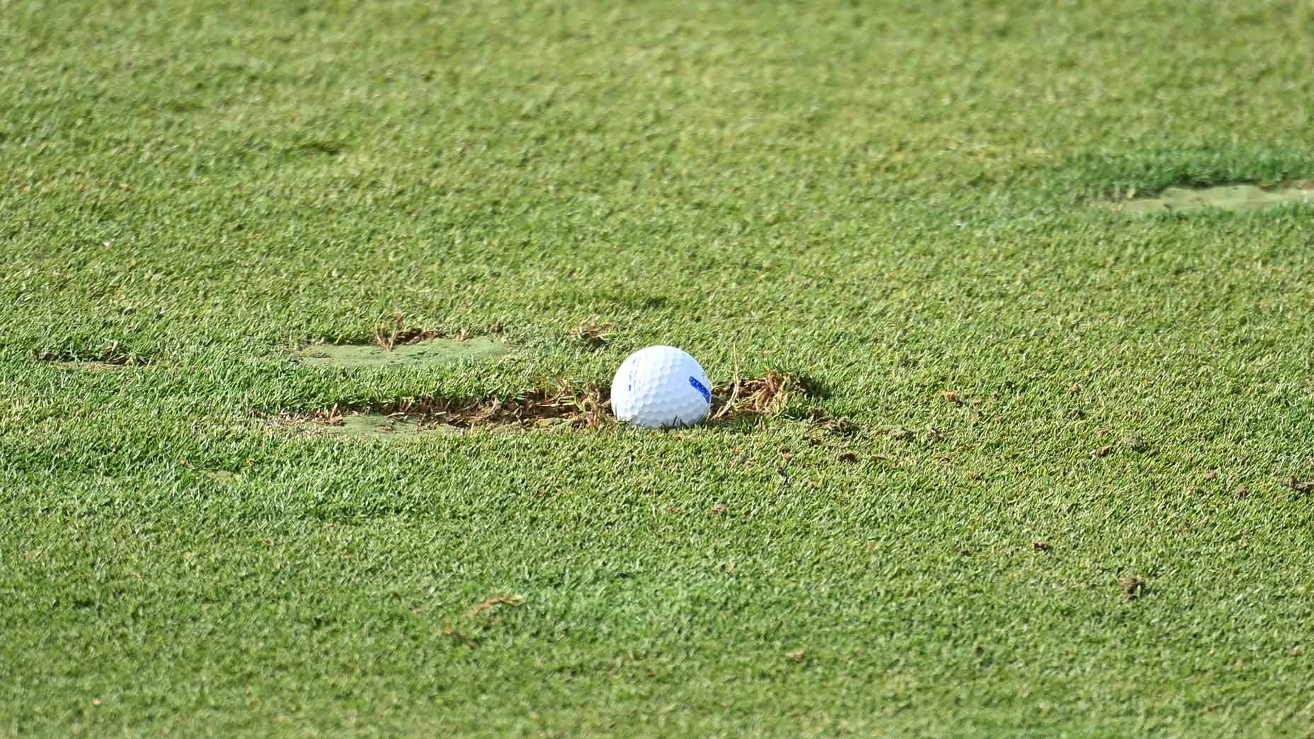 golf ball in divot