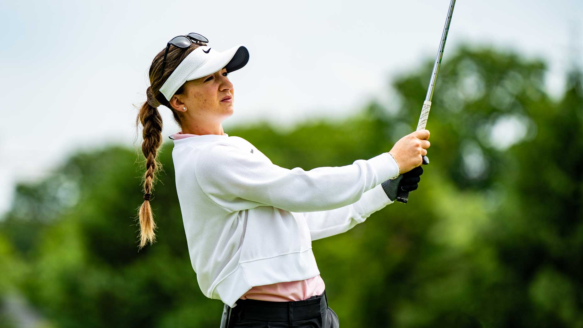 Gabriela Ruffels hits a shot to the 4th hole at Baltusrol Golf Club during a practice round for the KPMG Women's PGA Championship on June 21, 2023.