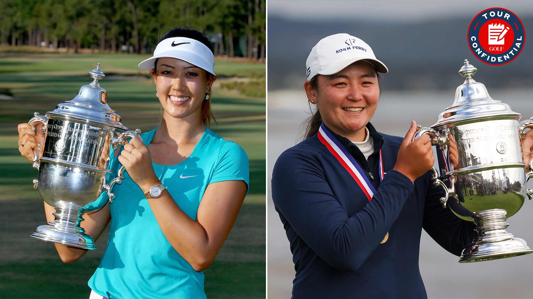 Allisen Corpuz of the United States celebrates with the Harton S. Semple Trophy after winning the 78th U.S. Women's Open at Pebble Beach Golf Links on July 09, 2023 in Pebble Beach, California.