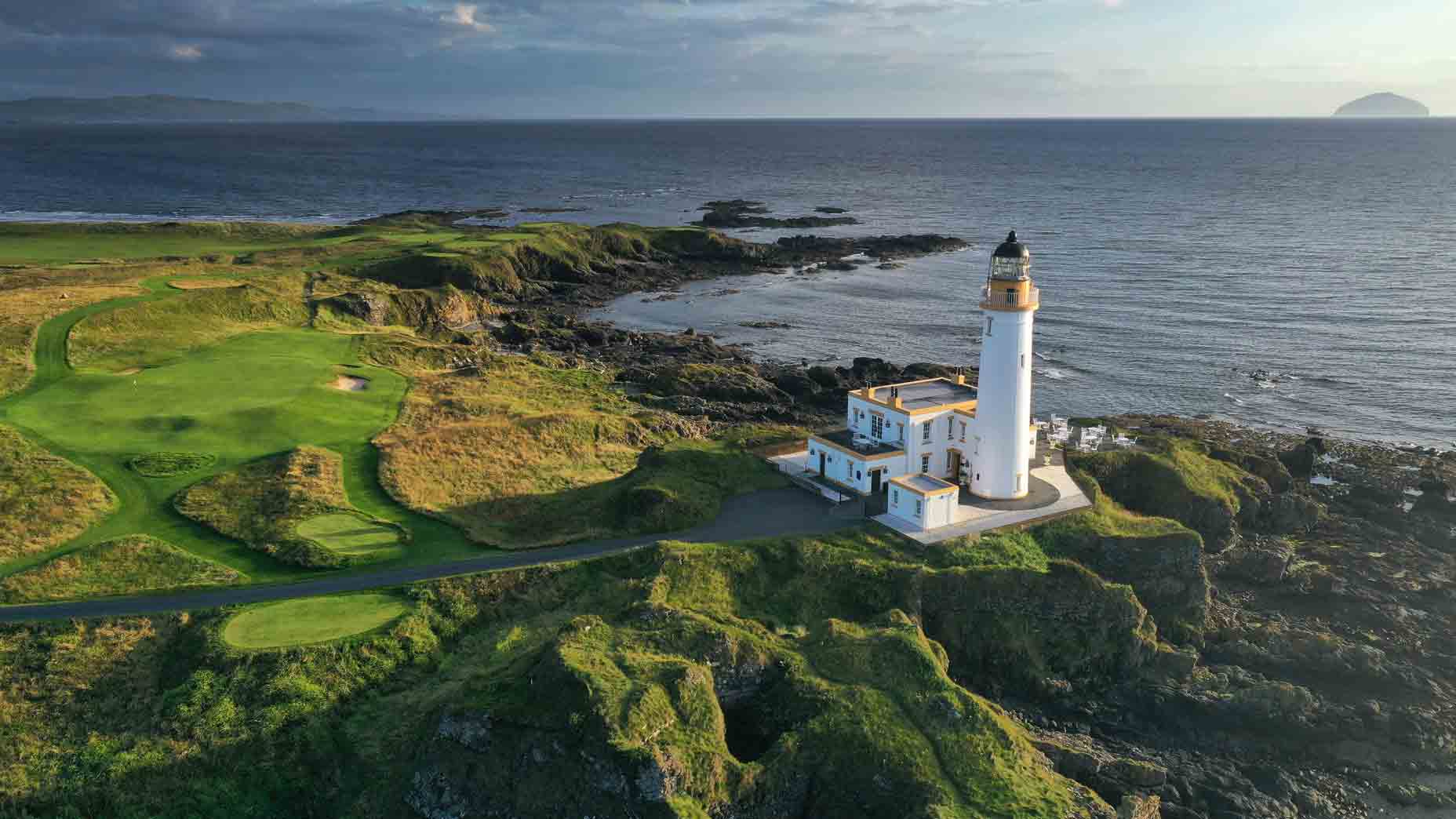An aerial shot of the lighthouse at Turnberry, in Scotland.