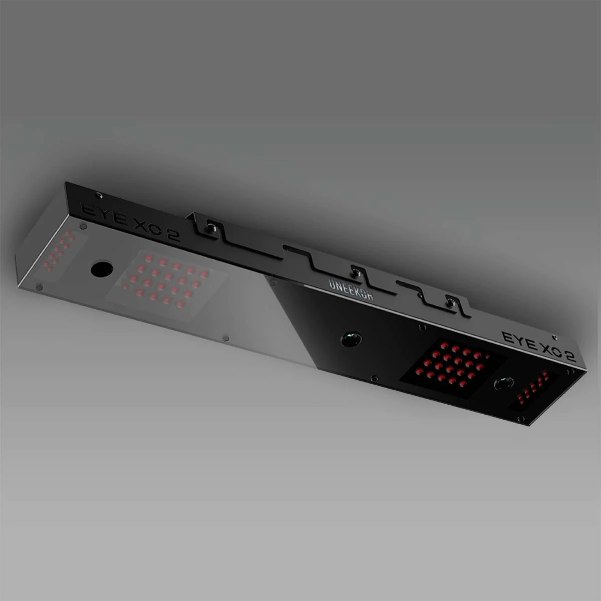 Overhead insert for ceiling launch monitor system in black.