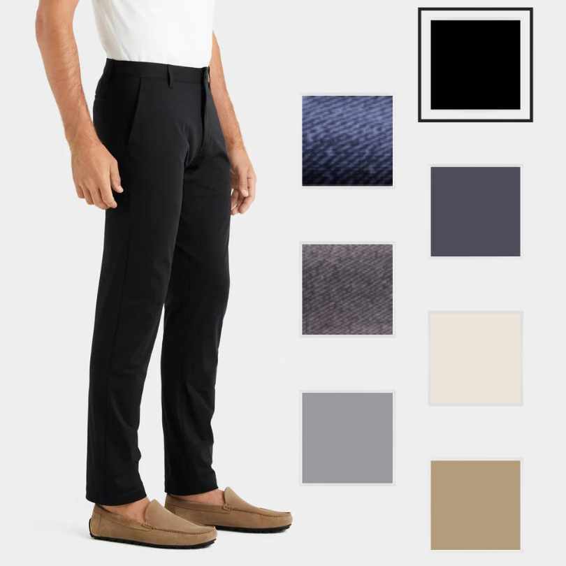 Straight Leg classic and comfy golf pants from Rhone golf apparel. Shown in black with color swatches in all 7 available colors.