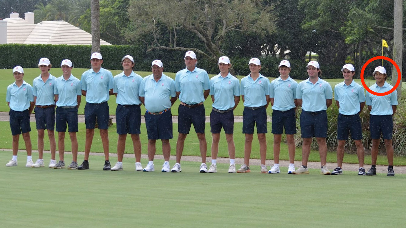 charlie woods with his high school golf team at the benjamin school