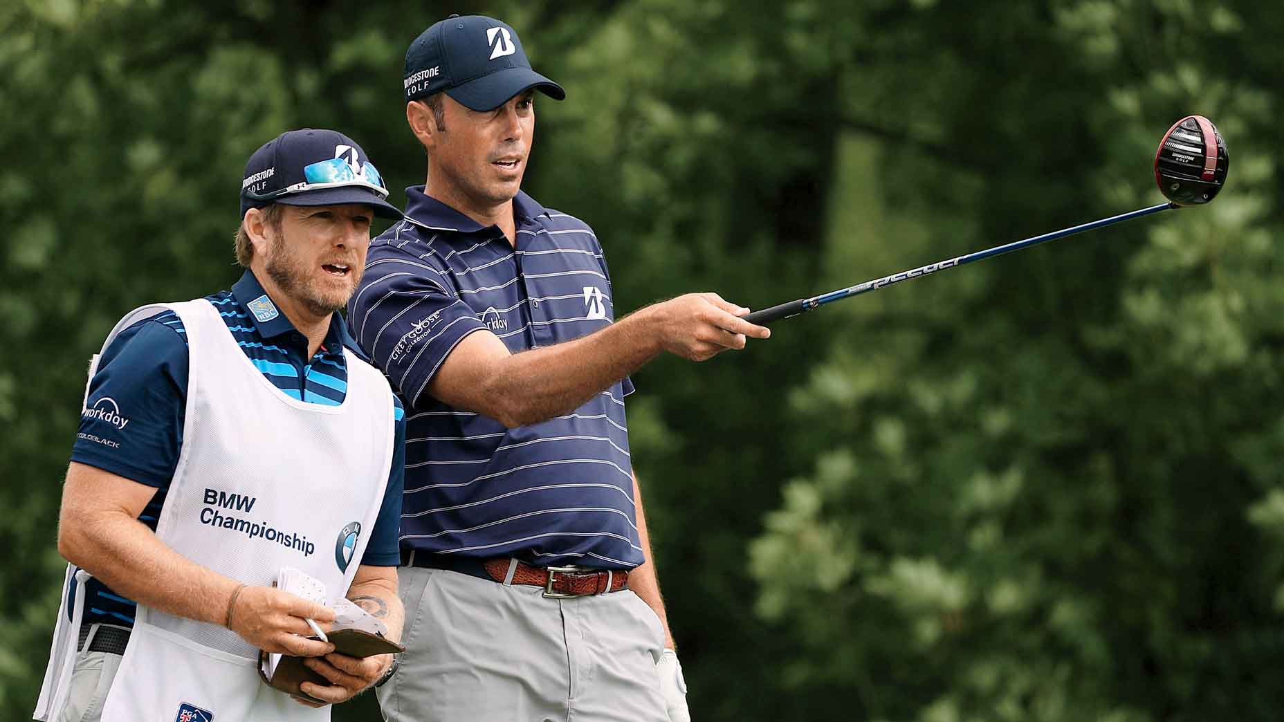 Talking strategy with Matt Kuchar at the BMW Championship at Crooked Stick in ’16.