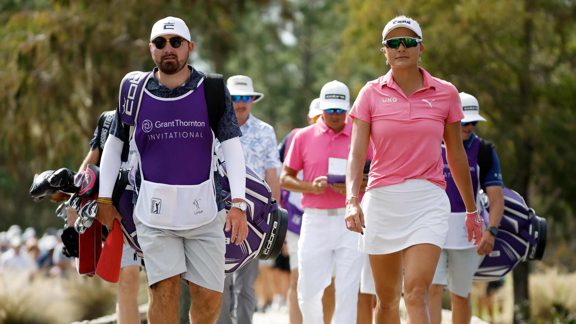 Lexi Thompson walks to the tee at the Grant Thornton Invitational.