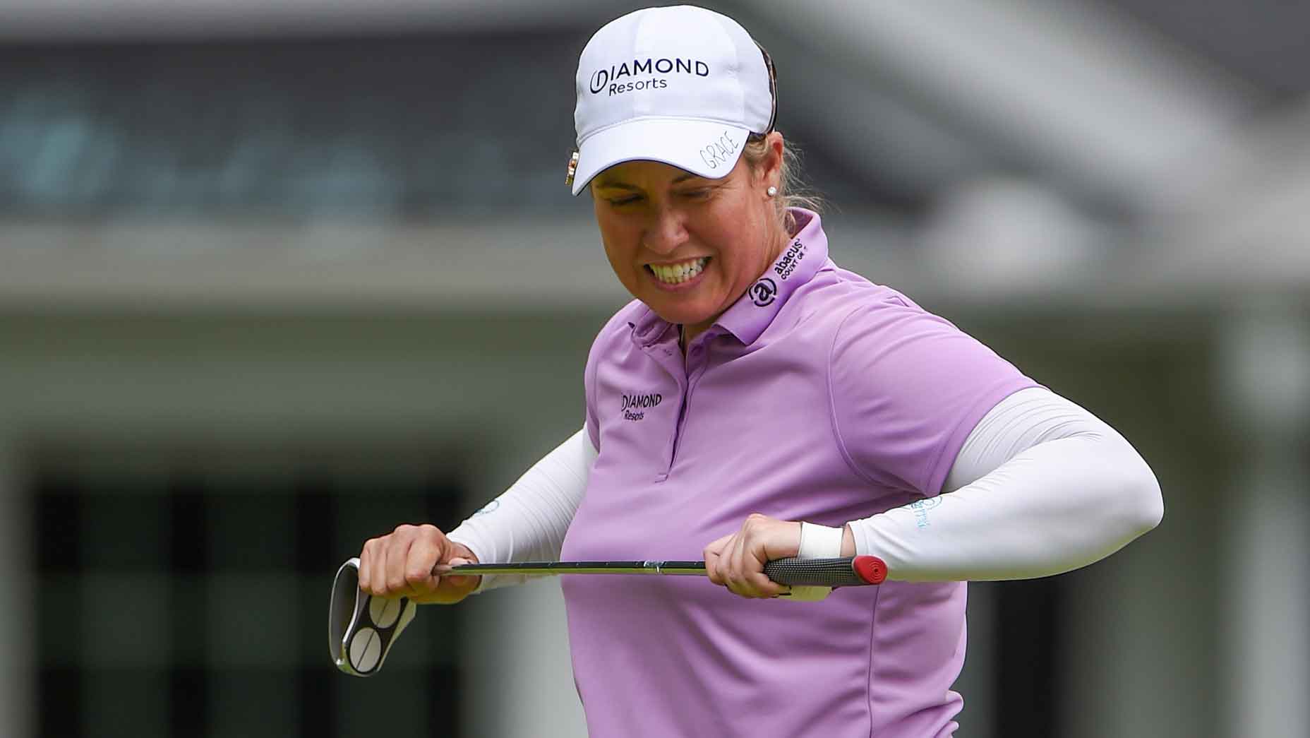 Brittany Lincicome (USA) reacts to barely missing her birdie putt on 14 during Rd2 of the Marathon LPGA Classic at Highland Meadows Golf Club on July 9, 2021 in Sylvania, Ohio.