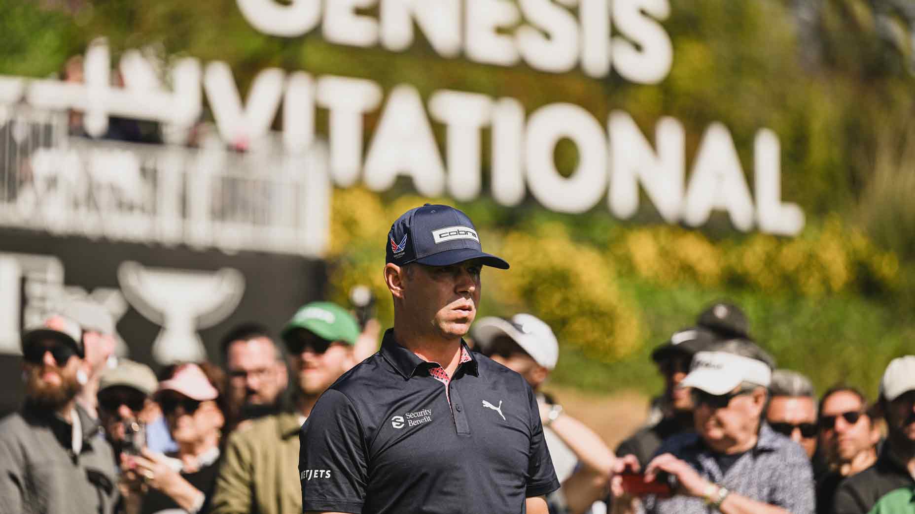 gary woodland stares straight ahead at the 2024 genesis invitational