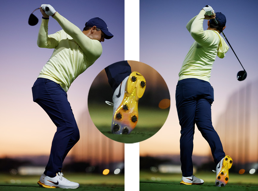 Rory McIlroy wearing Nike golf shoes at The Match 2024.