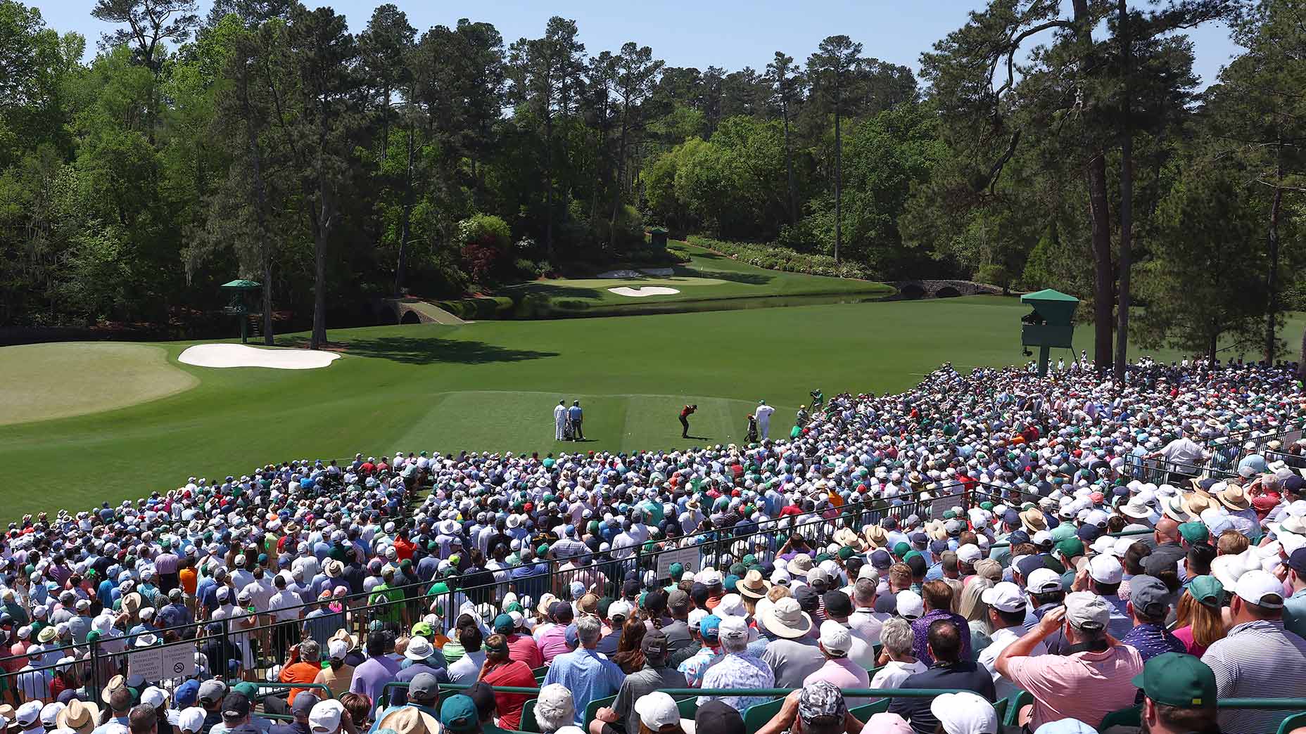 Tiger Woods tees off on the 12th hole during the final round of the 2024 Masters.