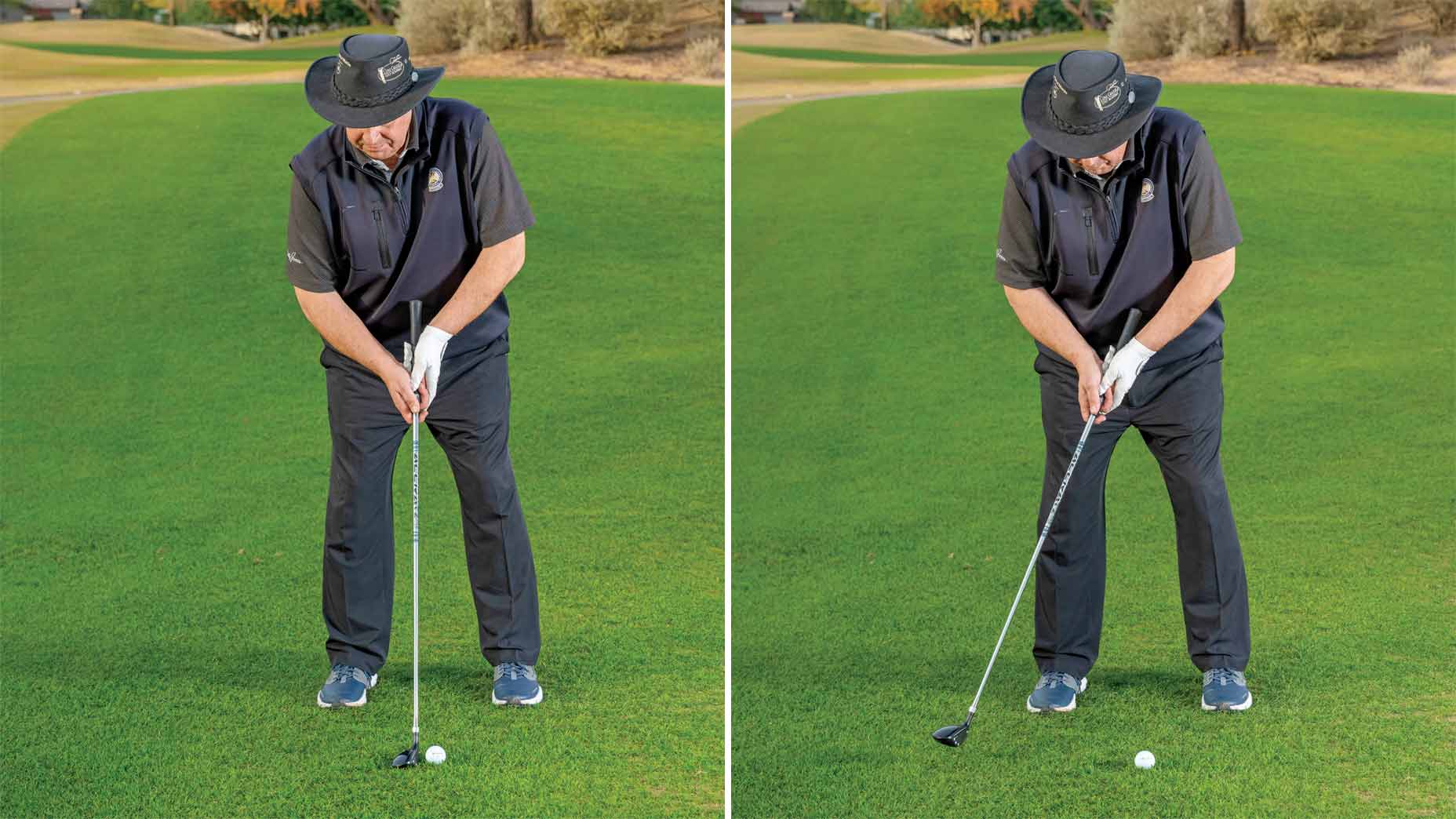 lou guzzi demonstrates hybrid chip around the greens